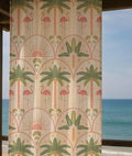 Flamingo Palm Linen Curtain – Tropical Retro Pattern Linen Drape - Image 1
