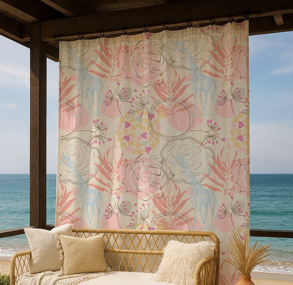 Abstract Floral Linen Curtain – Pink Yellow Pastel Pattern Linen Drape