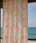 Abstract Floral Linen Curtain – Pink Yellow Pastel Pattern Linen Drape - Image 1