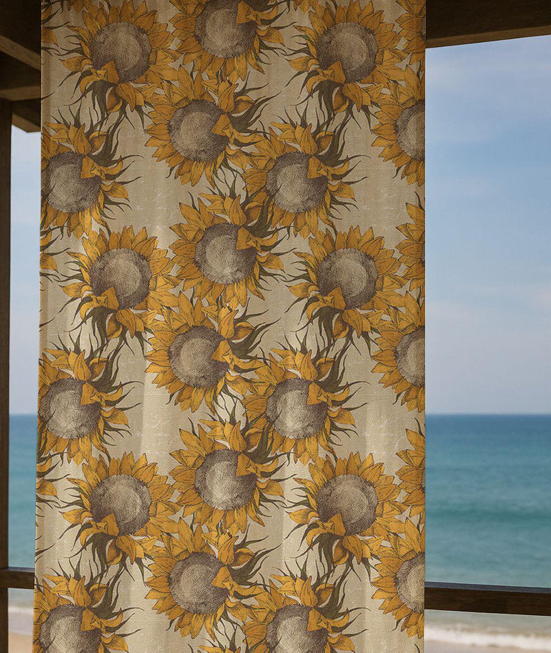 Sunflower Linen Curtain – Vintage Yellow Floral Pattern Linen Drape