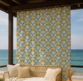 Lemon Botanical Linen Curtain – Yellow Blue Green Pattern Linen Drape - Image 2