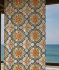 Mediterranean Linen Curtain – Ornate Tile Pattern Linen Drape - Image 1