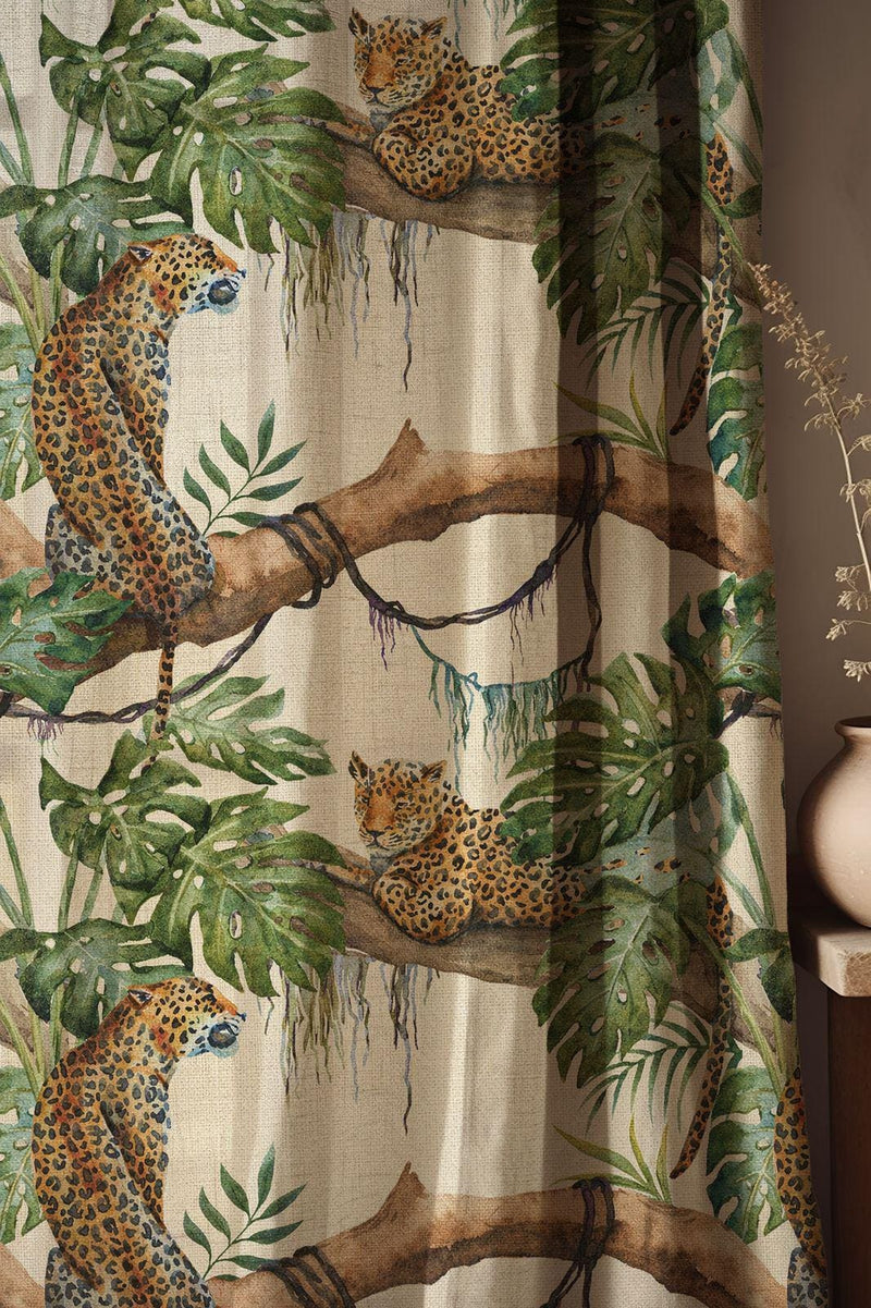 Tropical Leopard Linen Curtain - Jungle Safari Linen Drape