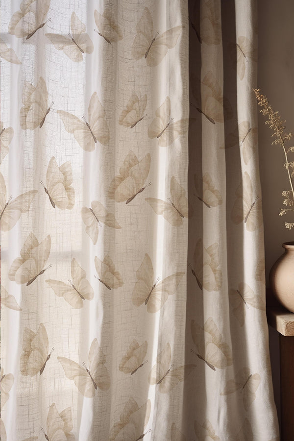 Vintage Floral Linen Curtain Panel, Boho Cottagecore Drapes, Rustic Beige Botanical Print Window Treatment, Farmhouse Home Decor