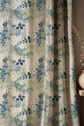Soft Floral Linen Curtain – Blue Green White Linen Drape - Image 1