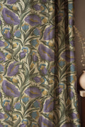 Vintage Botanical Linen Curtain – Floral Print Purple Blue Green Linen Drape - Image 1