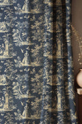 Toile Print Linen Curtain - Vintage Pastoral Scene With Classical Figures Trees & Birds Linen Drape - Image 1