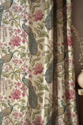 Peacock Print Linen Curtain - Vintage Botanical Floral Illustration With Birds and Blossoms Linen Drape - Image 1