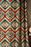 Southwestern Print Linen Curtain - Native Inspired Geometric Diamond Pattern in Earth Tones Linen Drape - Image 1