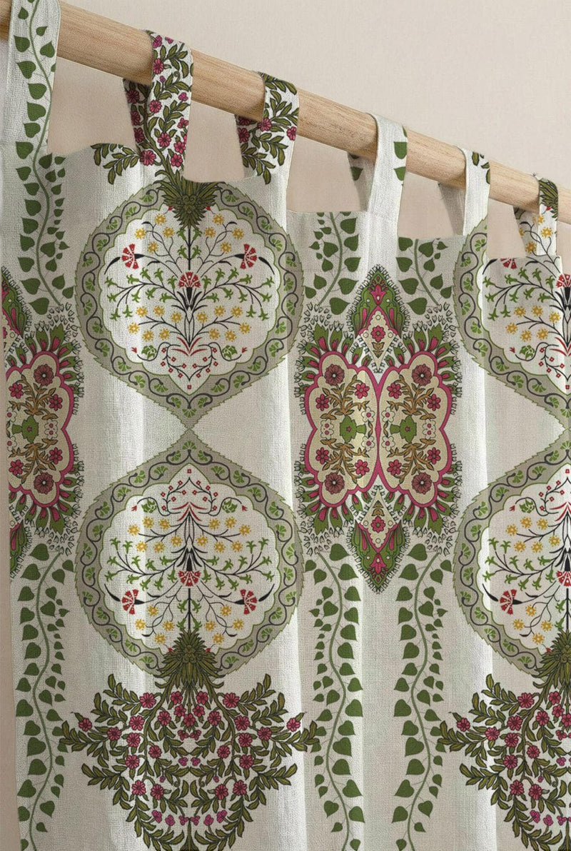 Traditional Floral Medallion Linen Curtain, Iznik Tile Print Drapes, Turkish Tulip Window Panel, Custom Size