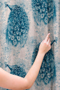 Blue Watercolor Peacock Linen Curtain, Chinoiserie Print Drapes, Monochromatic Bird Window Panel, Custom Size - Image 3