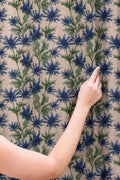 Blue Thistle Linen Curtain, Sea Holly Botanical Print, Custom Size - Image 3