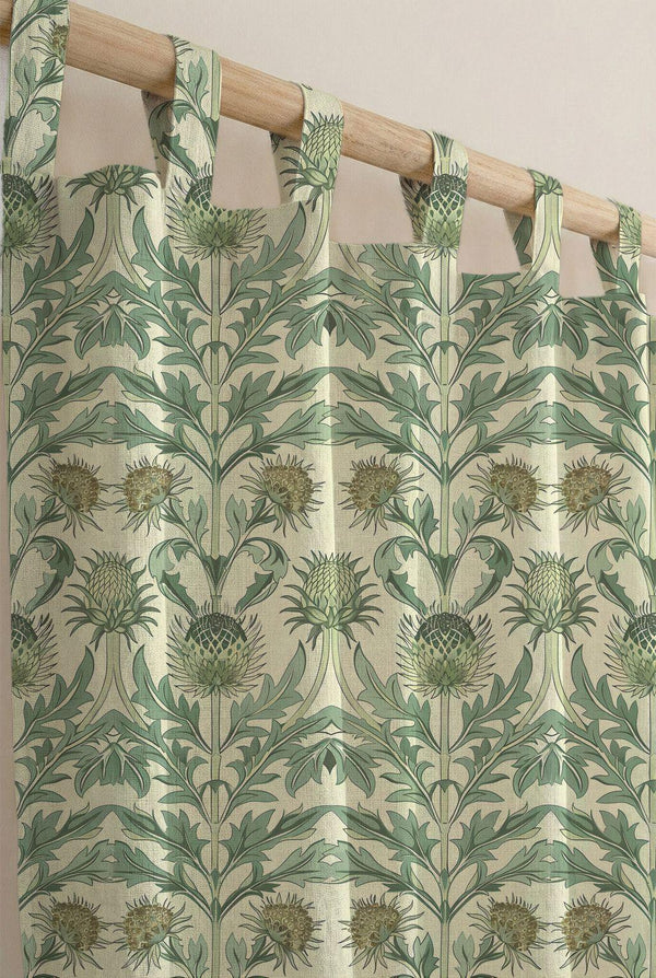 Green Thistle Cotton Linen Curtain, William Morris Print, Custom Size
