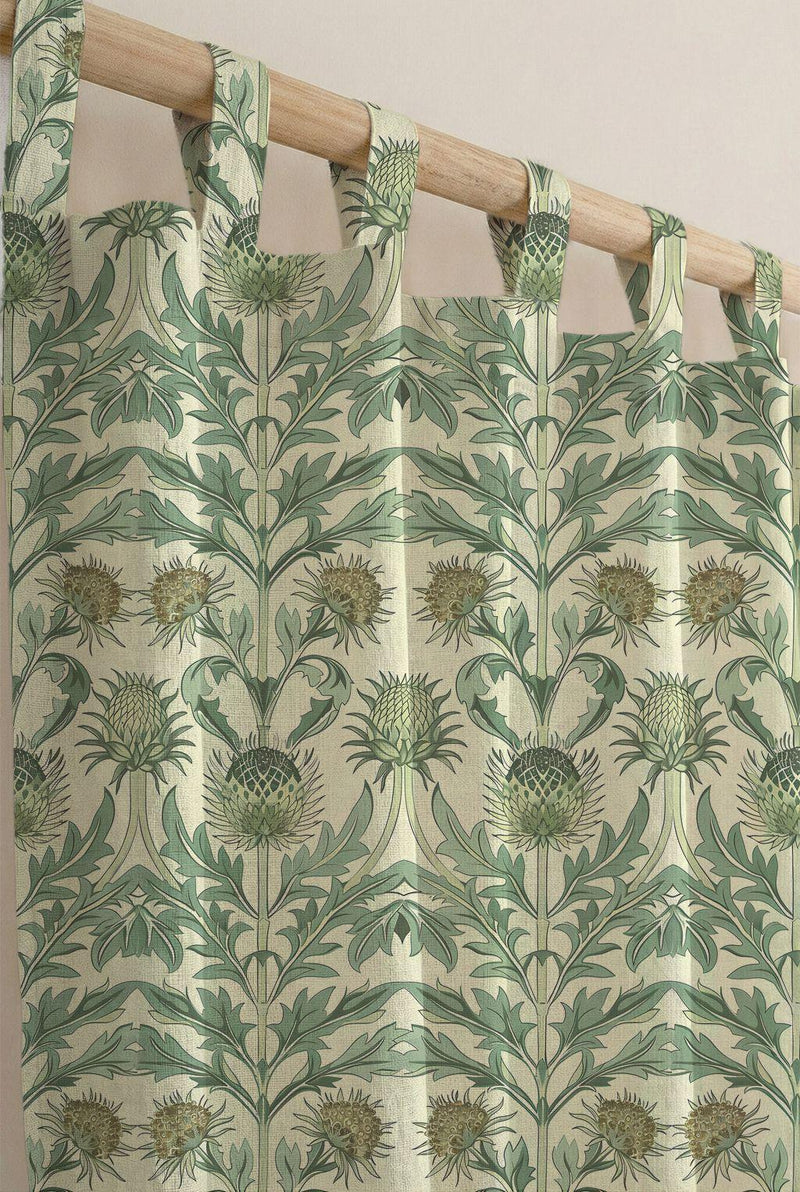 Green Thistle Cotton Linen Curtain, William Morris Print, Custom Size