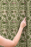 Vintage Thistle Floral Curtain, Green Botanical Print, Cotton Linen Drapes - Image 3