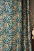 Cotton Linen Teal Horse Chestnut Floral Curtain, Blue Green Botanical Print Drapes, Arts and Crafts Style Window Panel, Custom Size - Image 2