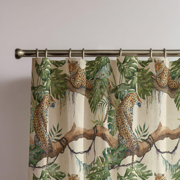 Tropical Leopard Linen Curtain - Jungle Safari Linen Drape