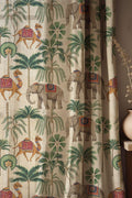 Exotic Elephant and Camel Linen Curtain - Tropical Safari Linen Drape - Image 1