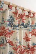 Cotton Linen Red and Blue Toile Curtain, French Country Drapes, Scenic Pastoral Window Panel, Custom Size - Image 1