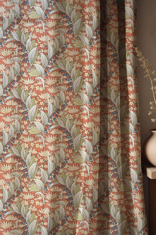 William Morris Style Linen Curtain, Thistle Floral Print, Custom Size
