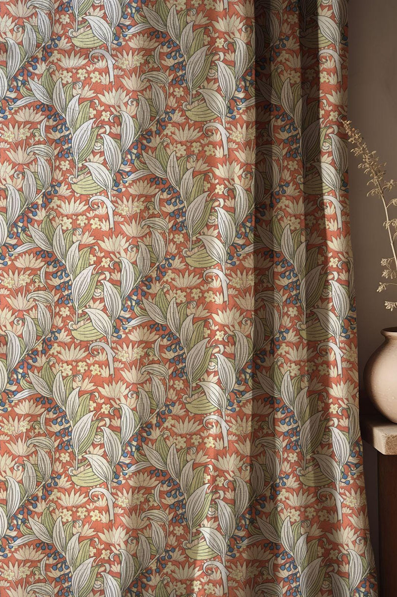 William Morris Style Linen Curtain, Thistle Floral Print, Custom Size