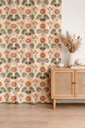 Modern Abstract Floral Linen Curtain – Terracotta Sage Pattern Linen Drape - Image 3