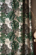 Zebra Jungle Linen Curtain Panel, Tropical Monstera Botanical Print Drapes, Safari Animal Window Treatment, Boho Home Decor - Image 1