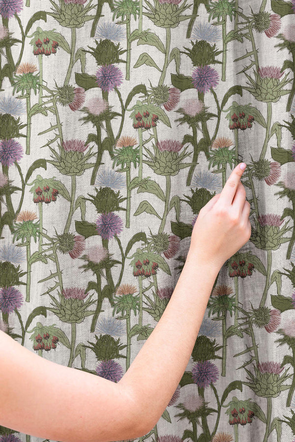 Thistle Botanical Linen Curtain Panel, Neutral Wildflower Print Drapes, Cottagecore Farmhouse Window Treatment, Custom Size