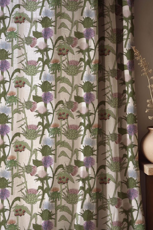Thistle Botanical Linen Curtain Panel, Neutral Wildflower Print Drapes, Cottagecore Farmhouse Window Treatment, Custom Size
