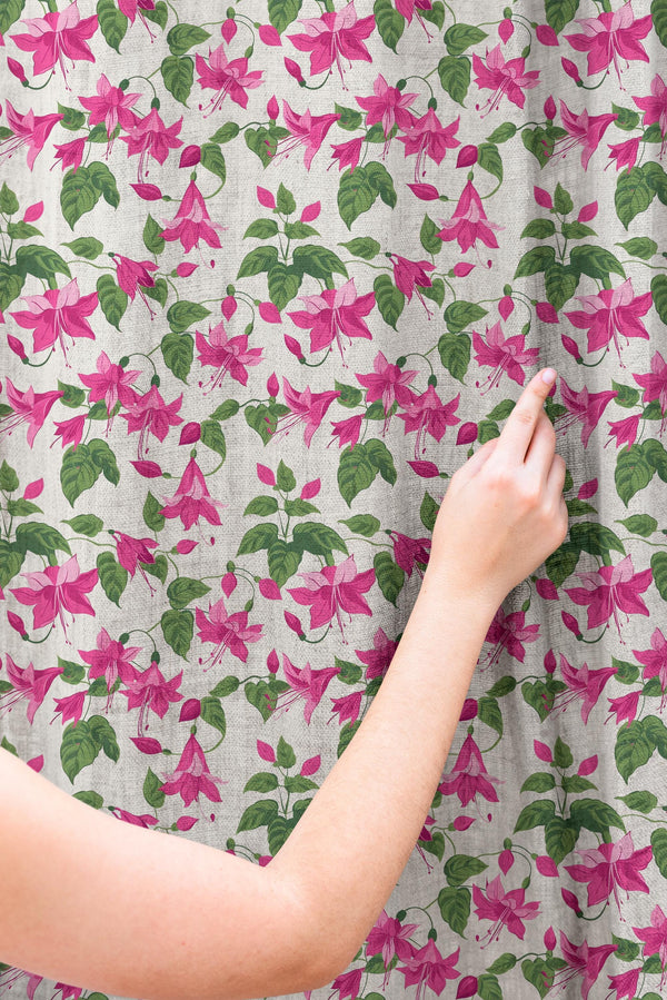 Pink Fuchsia Floral Linen Curtain Panel, Botanical Window Drapes, Cottagecore Boho Decor
