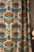 Art Nouveau Damask Linen Curtain, Teal Rust Orange Print Drapes, Stylized Floral Window Panel, Custom Size - Image 3