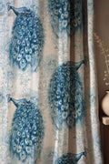 Blue Watercolor Peacock Linen Curtain, Chinoiserie Print Drapes, Monochromatic Bird Window Panel, Custom Size - Image 2