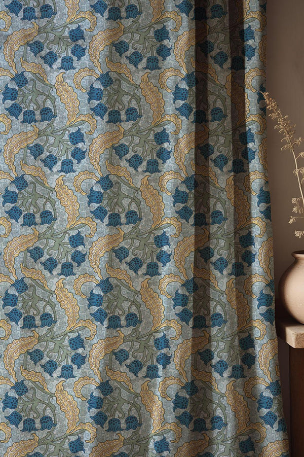 Bluebell Floral Cotton Linen Curtain, William Morris Style Print