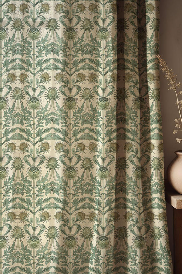 Green Thistle Cotton Linen Curtain, William Morris Print, Custom Size