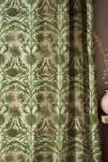 Vintage Thistle Floral Curtain, Green Botanical Print, Cotton Linen Drapes - Image 1