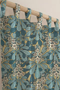 Cotton Linen Teal Horse Chestnut Floral Curtain, Blue Green Botanical Print Drapes, Arts and Crafts Style Window Panel, Custom Size - Image 1