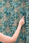 Cotton Linen Teal Horse Chestnut Floral Curtain, Blue Green Botanical Print Drapes, Arts and Crafts Style Window Panel, Custom Size - Image 3