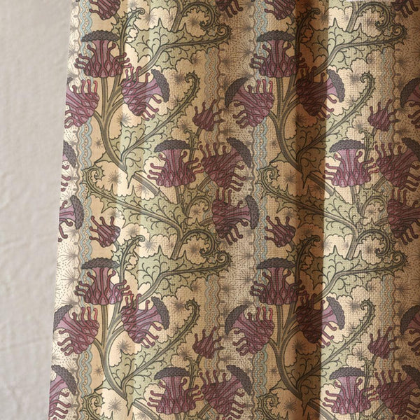 Cotton Linen Vintage Purple Thistle Curtain, William Morris Style Drapes, Art Nouveau Floral Window Panel, Custom Size