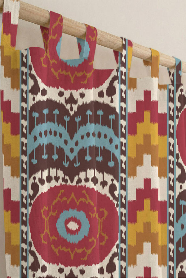 Cotton Linen Ikat Curtain, Geometric Aztec Print, Custom Size