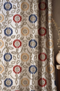 Red Blue Gold Ikat Curtain, Bohemian Floral Print, Custom Size - Image 1