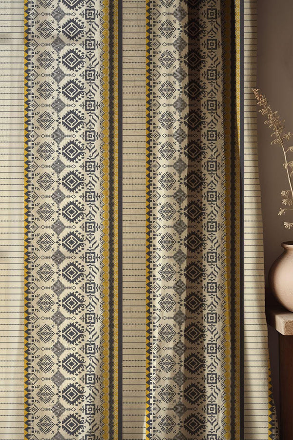 Tribal Geometric Cotton Linen Curtain, Southwestern Aztec Print, Custom Size