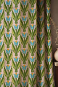Art Nouveau Tulip Curtain, Botanical Print Cotton Linen Drapes, Scandi Style, Custom Size - Image 1