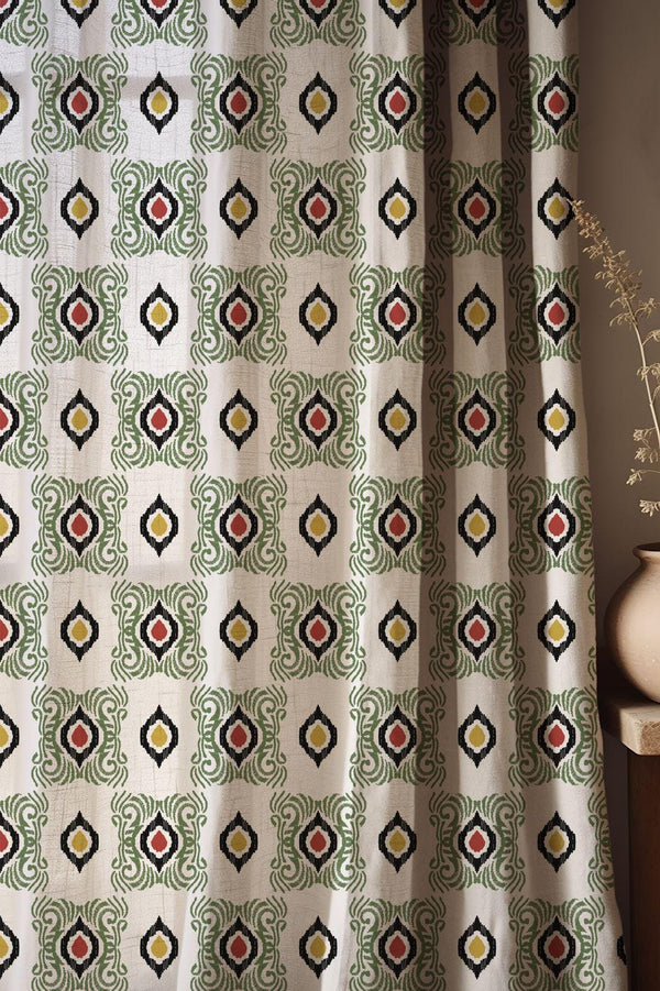 Cotton Linen Ikat Curtain, Bohemian Geometric Print, Custom Size