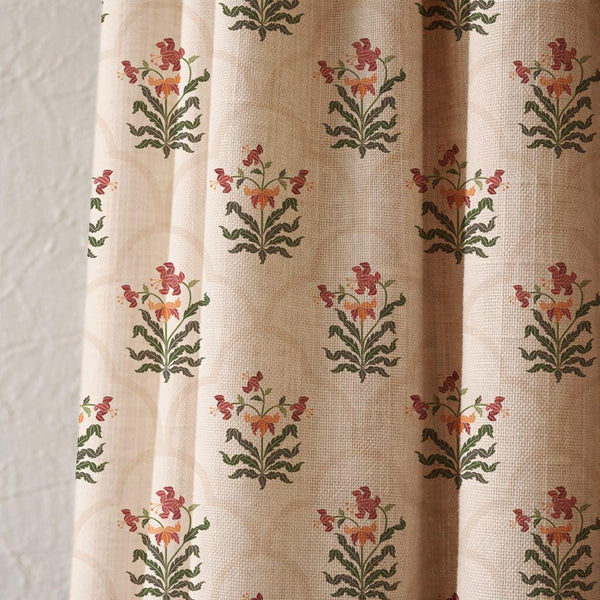 Floral Linen Curtain, Vintage Moghul Print, Boho Window Panel, Custom Size