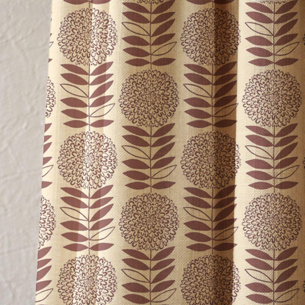 Retro Floral Linen Curtain, Mid Century Modern Geometric Print, Custom Size