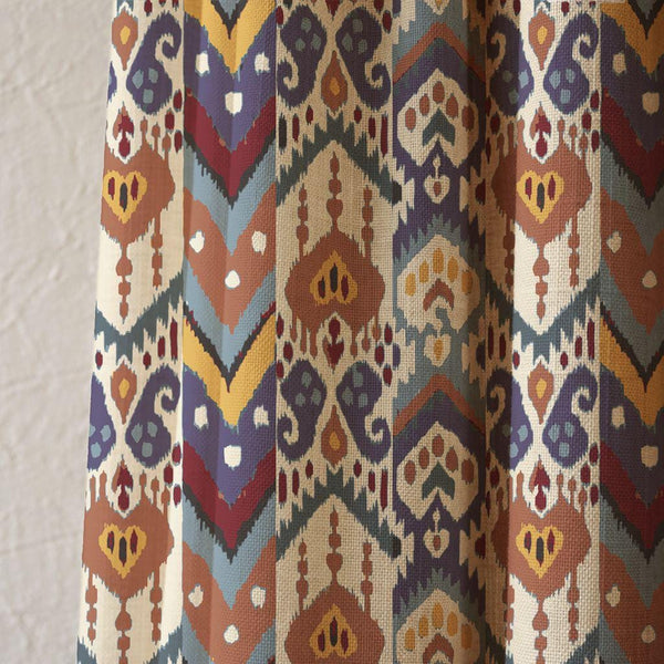 Tribal Ikat Linen Curtain, Southwestern Aztec Print, Bohemian Window Panel, Custom Size