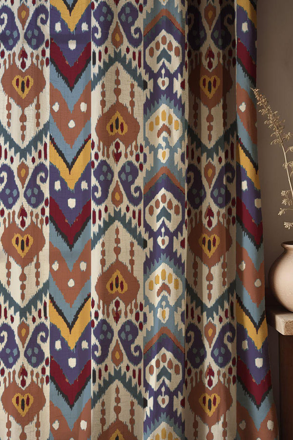 Tribal Ikat Linen Curtain, Southwestern Aztec Print, Bohemian Window Panel, Custom Size