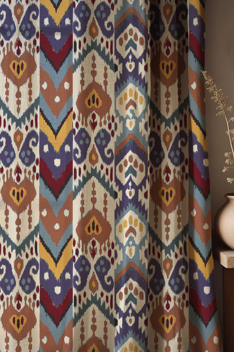 Tribal Ikat Linen Curtain, Southwestern Aztec Print, Bohemian Window Panel, Custom Size