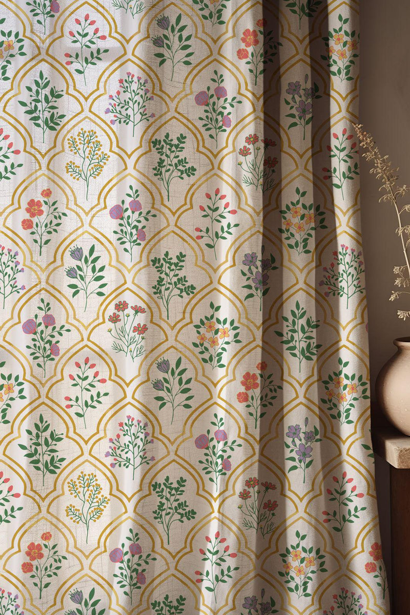 Floral Trellis Linen Curtain, Bohemian Farmhouse Window Panel, Custom Size