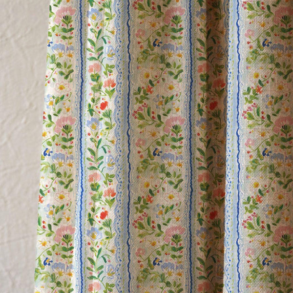 Vintage Floral Stripe Linen Curtain: Cottage Farmhouse Drapes